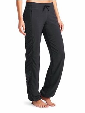 Athleta La Viva Black Drawstring Ruched-Trim Wide-Leg Track Pants